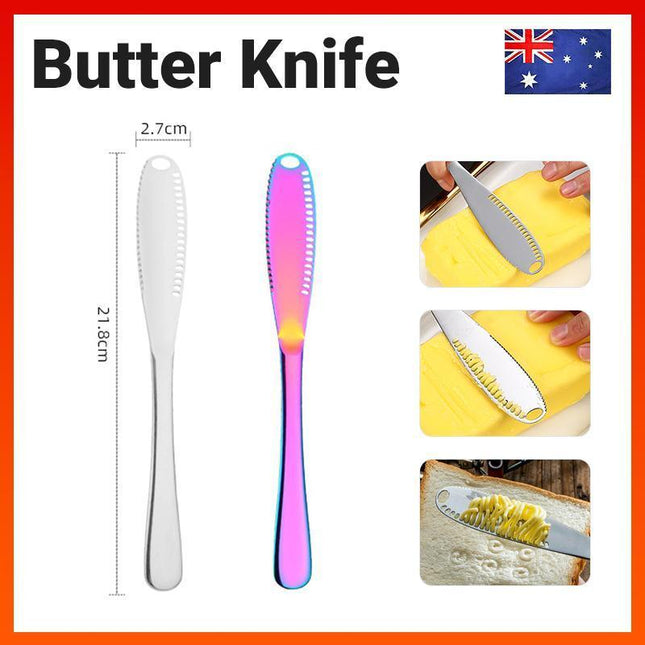 Stainless Steel Butter Knife Cold Hard Butter Serrated Edge Spreader Cheese Jam - Aimall
