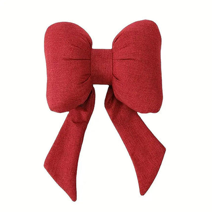 Soft Car Neck Pillow Cotton Linen Ribbon Bow Headrest Cushion Support Pillow