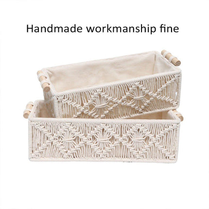 Pure Hand-Woven Square Storage Basket Desktop Organizer for Cosmetics Snacks