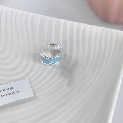 Wide Sky Blue Glaze Ceramic Ring Fashion Statement Adjustable Jewelry Gift