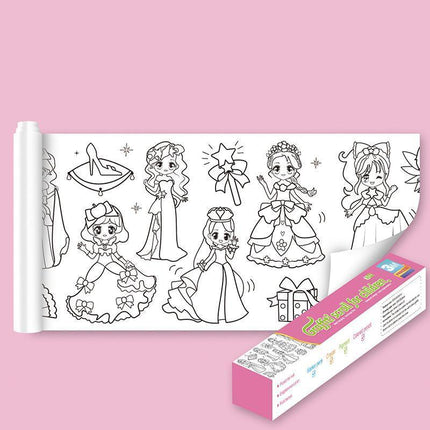 Children's Drawing Roll W/12Pens,DIY Sticky Filling Paper Early Educational Gift - Aimall