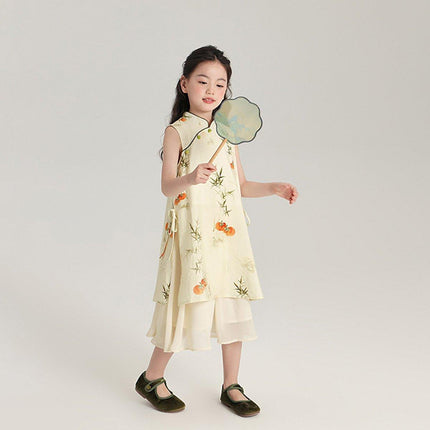 New Chinese Girl Dress Set Traditional Style Lucky Persimmon
