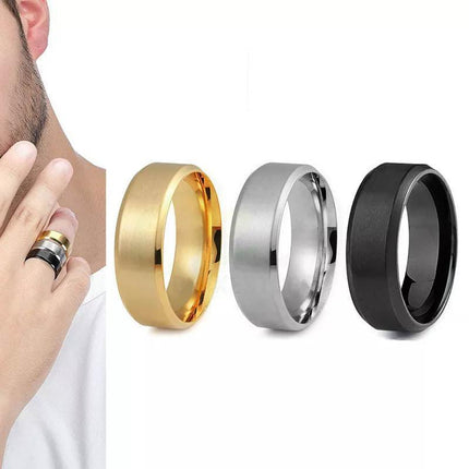 Titanium Stainless Steel 8mm Brushed Finish Wedding Band Comfort Ring Black - Aimall
