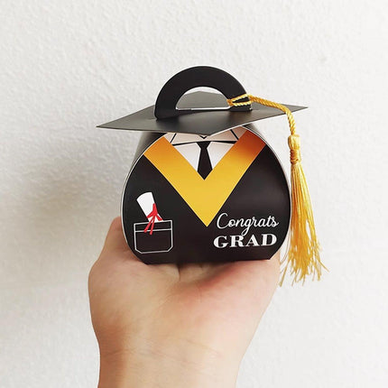 50 Pcs Graduation Cap Candy Box Striped Bachelor Doctor Party Gift Carton