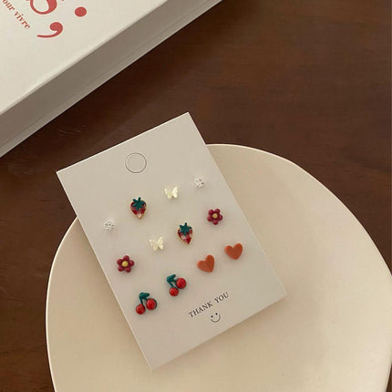 Cute Pink Stud Earrings Set for Women Girls Simple Fashion Jewelry Accessories