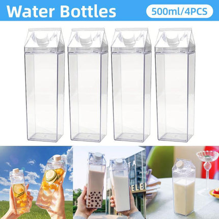 4pcs Large Capacity Square Mug Transparent Plastic Water Juice Drinking Cups