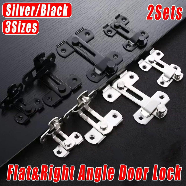 2 Sets 90 Degree Sliding Door Buckle Hitch Safety Latch Chain Lock Catch Kit