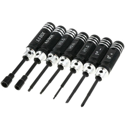 7 Pieces Screwdriver Set RC Tool Steel Kit for RC Model Car Helicopter Black - Aimall
