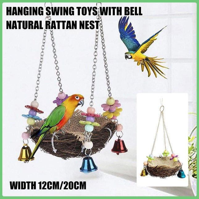 Bird Parrot Swing Stand Rattan Nest Hanging Basket Chew Toy for Small Medium Pet