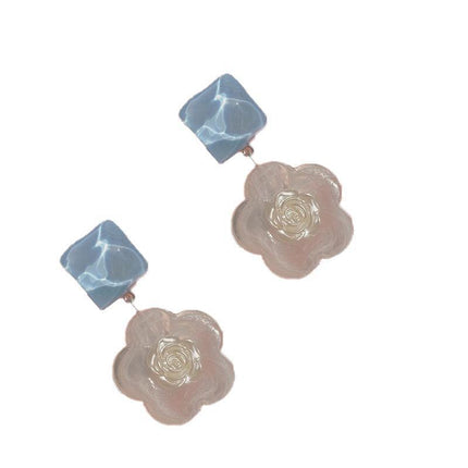 925 Silver Needle Rose Petal Earrings Long Acrylic Tassel Eardrop Women - Aimall