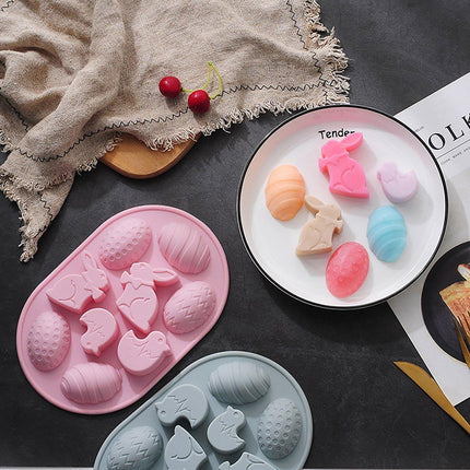 2PCS Easter Rabbit Egg Silicone Molds DIY Baking Mold for Cake Chocolate Decor
