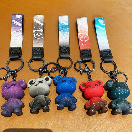 Car Keyring Animal Key Ring Lanyard Bear Keychain Gradient colour Bear Keychain - Aimall