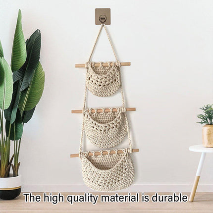 Three Layer Cotton Rope Wall Hanging Basket Door Storage Rack Organizer Bag