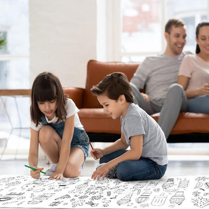 Children's Drawing Roll W/12Pens,DIY Sticky Filling Paper Early Educational Gift - Aimall