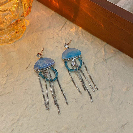French Retro Enamel Jellyfish Tassel Earring Cool Elegant Fashion Dangle Jewelry