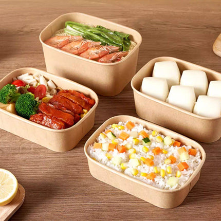 50pcs Kraft Lunch Boxes Picnic Bento Light Lunch Boxes Eco Friendly Containers