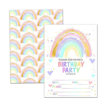 20PCS Rainbow Party Invitation Cards With Envelopes Birthday Theme Colourful Set