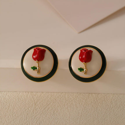Vintage Rose Flower Stud Earrings for Women Elegant Floral Earrings Jewelry Gift