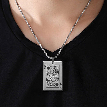 King of Hearts Poker Necklace Stainless Steel Pendant for Men Fashion Jewelry