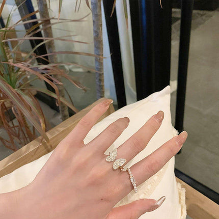 2pcs Butterfly Opening Ring Elegant Temperament Gentle Design Jewelry for Women
