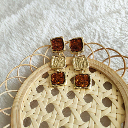 Vintage Brown Gold Dangle Earrings Women Girls Retro Bohemian Fashion
