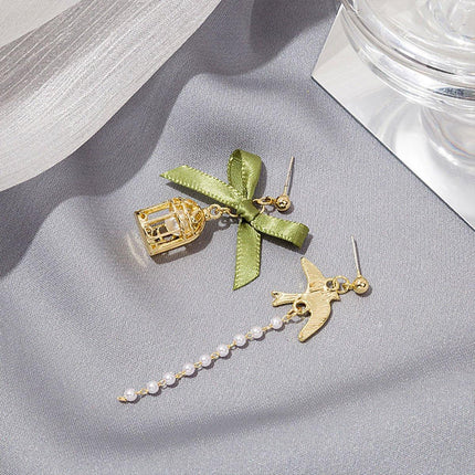 Bird Cage Asymmetrical Earrings Bow Long Fringe Dangle Jewelry Women Fashion