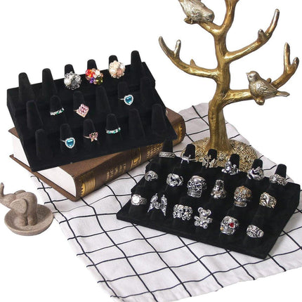 Three Layer Flocking Jewelry Display Stand 18 Finger Ring Organizer Holder