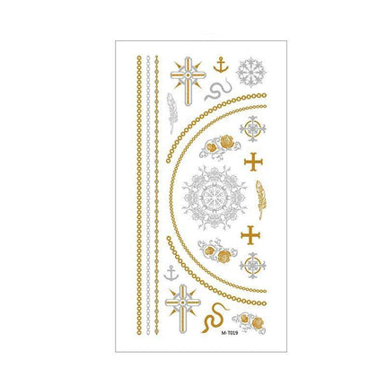 Women Lady Metallic gold silver color boho arm Body Temporary Tattoo Sticker Art - Aimall
