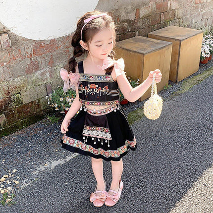 Girl National Hanfu Suit Summer Dress Sling Skirt Two-Piece Clothes