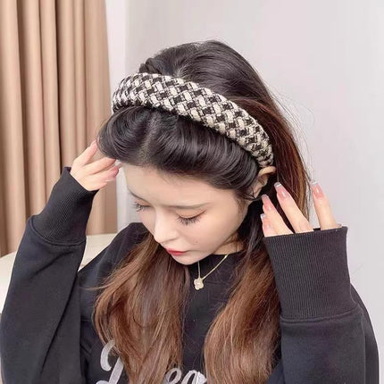 Womens Plaid Headband Padded Hairband Wide Sponge Hair Hoop Band Head Decor - Aimall