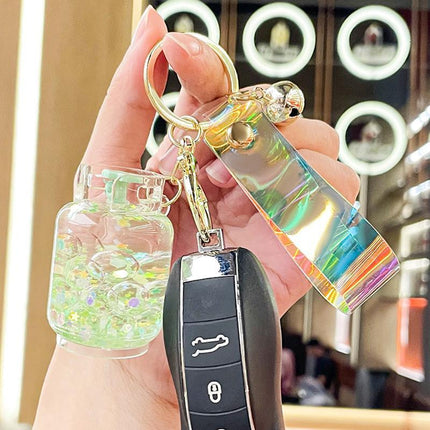 Quicksand Keychain Liquid Oil Keyring Bag Pendant Floating Peal Keyring - Aimall