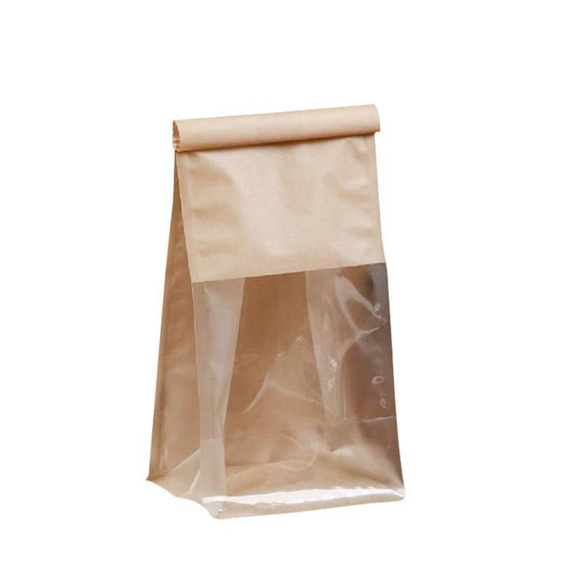 100x Kraft Paper Flat Bottom Cake Packaging Toast Bread Bags With Window Cowhide - Aimall