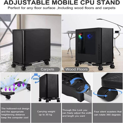 Adjustable Desktop Computer Tower Stand Telescopic Chassis Holder with Wheels