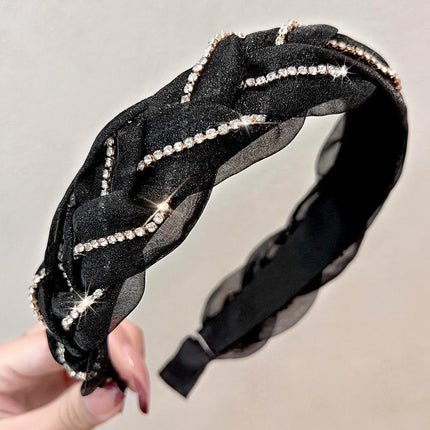Women Hairband Twist Organza Knot Cross Tie Wide Headwear Hair Band Hoop Shiny - Aimall