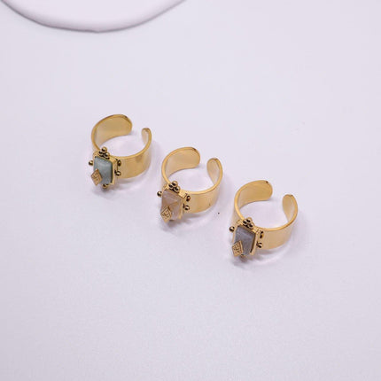 Female Titanium Steel Ring with Natural Stone Fashion Jewellery Women