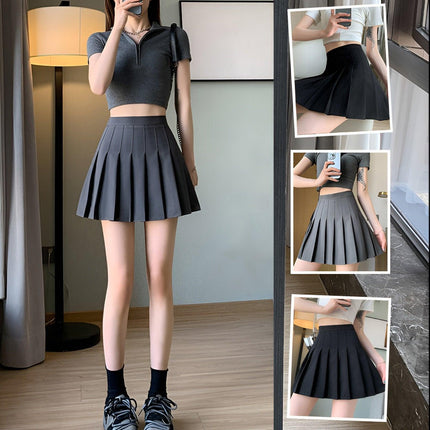 Grey Women's High Waist Pleated Tennis Skirt Summer Slimming Black Fashion New - Aimall