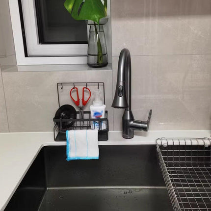Wall Mounted Sponge Holder Non Perforated Kitchen Sink Organizer Draining Basket