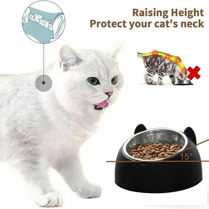 Pet Dog Cat Food Bowl Raised No Slip Stainless Steel Tilted Water Food Feeder - Aimall