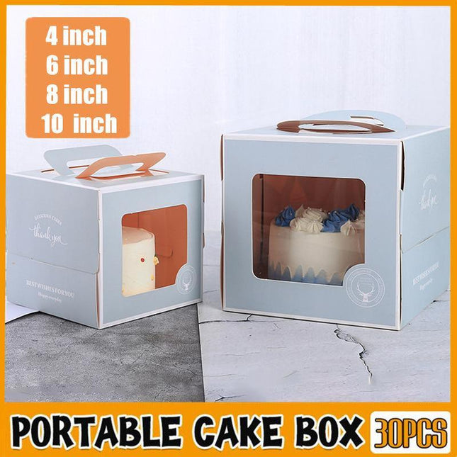 30PCS Grey Portable Cake Boxes Display Window Packing Case with Handle Birthday - Aimall
