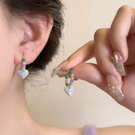 Summer Colourful Beaded Heart Earrings Sweet Fashion Jewellery for Women Girls