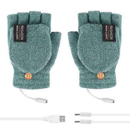 Winter Electric Rechargeable Mitten Heated Gloves Half Finger W/Hat USB Knitted - Aimall