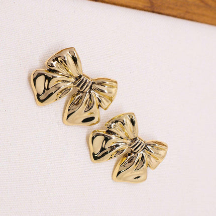 Gold Bow Earrings Women Fashion Stud Jewelry Simple Elegant Gift