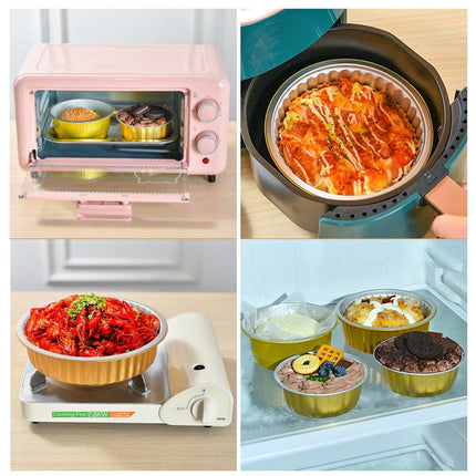 50PCS Thickened Round Aluminum Foil Containers with Plastic Lids