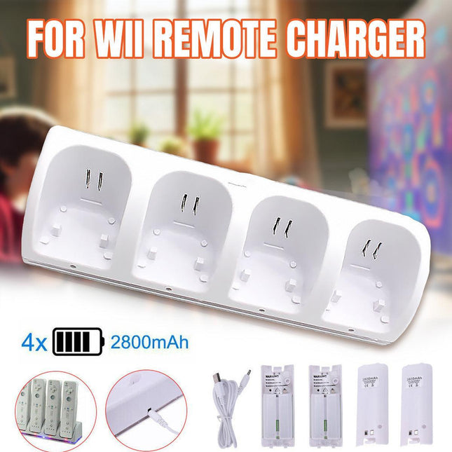 4 Rechargeable Battery for Nintendo Wii Remote Charger Dock Station Controller