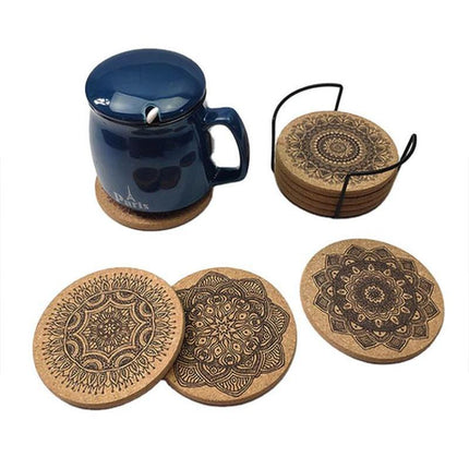 12Pc Cup Coasters Coffee Pad With Rack Nordic Mandala Round Cork Coaster - Aimall