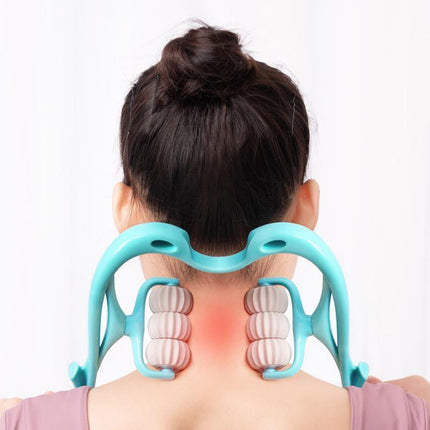 Hand 6-Roller Neck Shoulder Massager Trigger Point Pressure Pain Fatigue Relieve - Aimall
