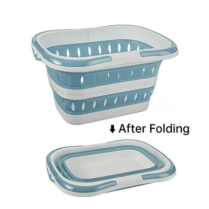 Large Folding Laundry Basket Plastic Dirty Clothes Hamper Blue Bathroom Storage
