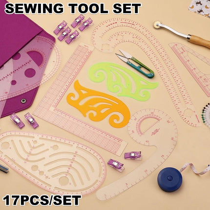 17pcs Sewing Ruler Set Garment Curve Ruler Pattern Making Drawing Tool Kit