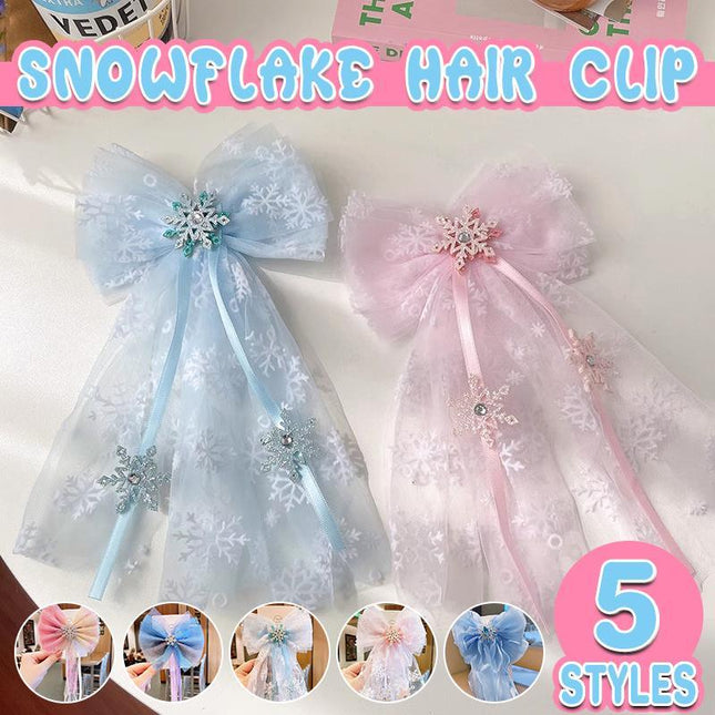 Girls Snowflake Hair Clip Tulle Veil Bow Barrettes Christmas Hairband Gift Party - Aimall