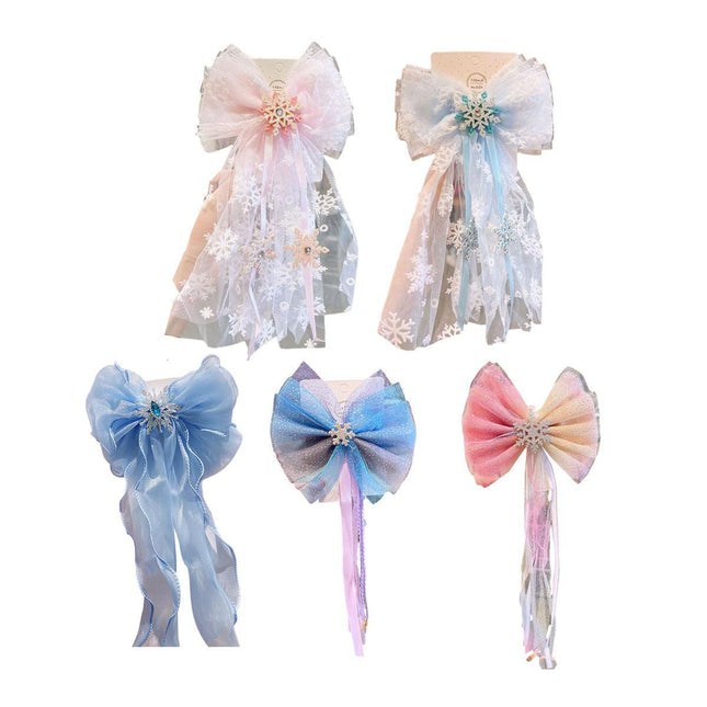 Girls Snowflake Hair Clip Tulle Veil Bow Barrettes Christmas Hairband Gift Party - Aimall